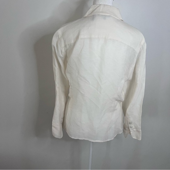 NIC+ZOE Linen/Silk Blend Cream Button-Down Tie-Wasit Blouse |Size Large| - Picture 4 of 7